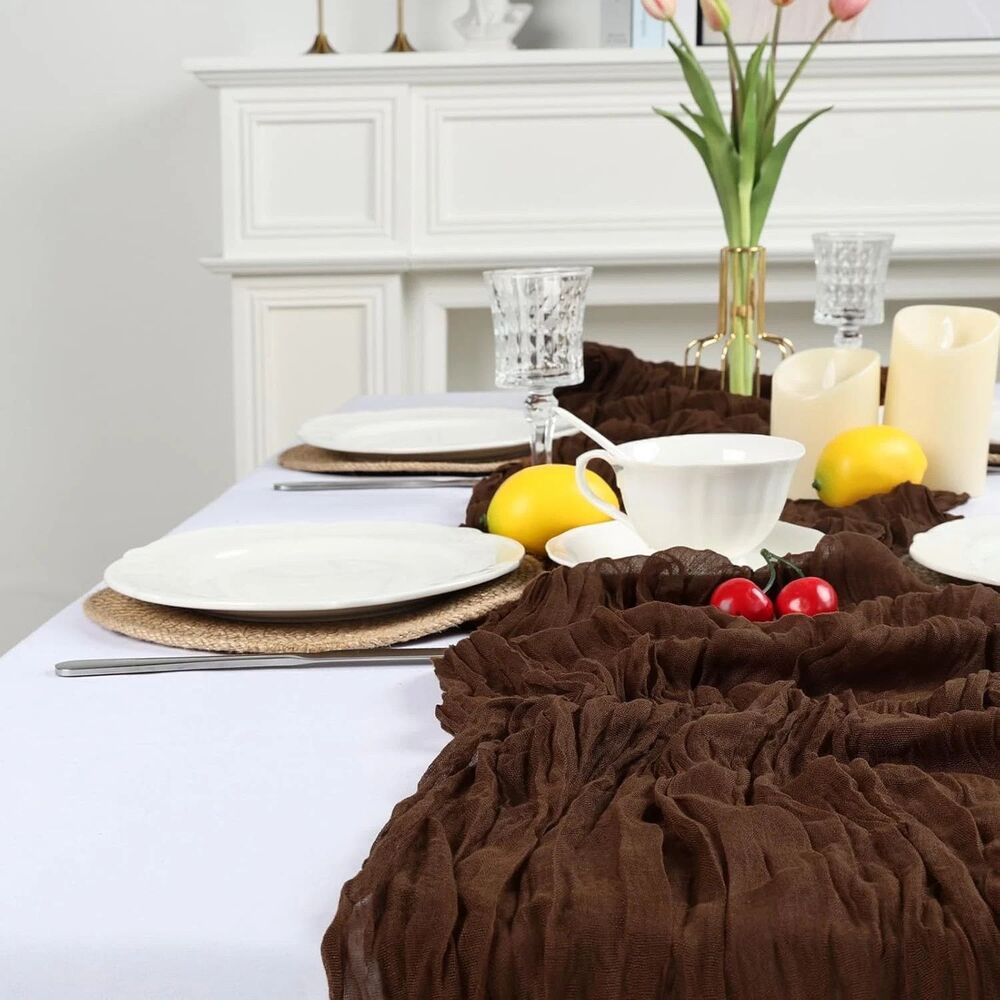 VARSS 6 Pack Brown Cheesecloth Table Runner 8-10FT Rustic Gauze Fabric - Picture 4 of 6